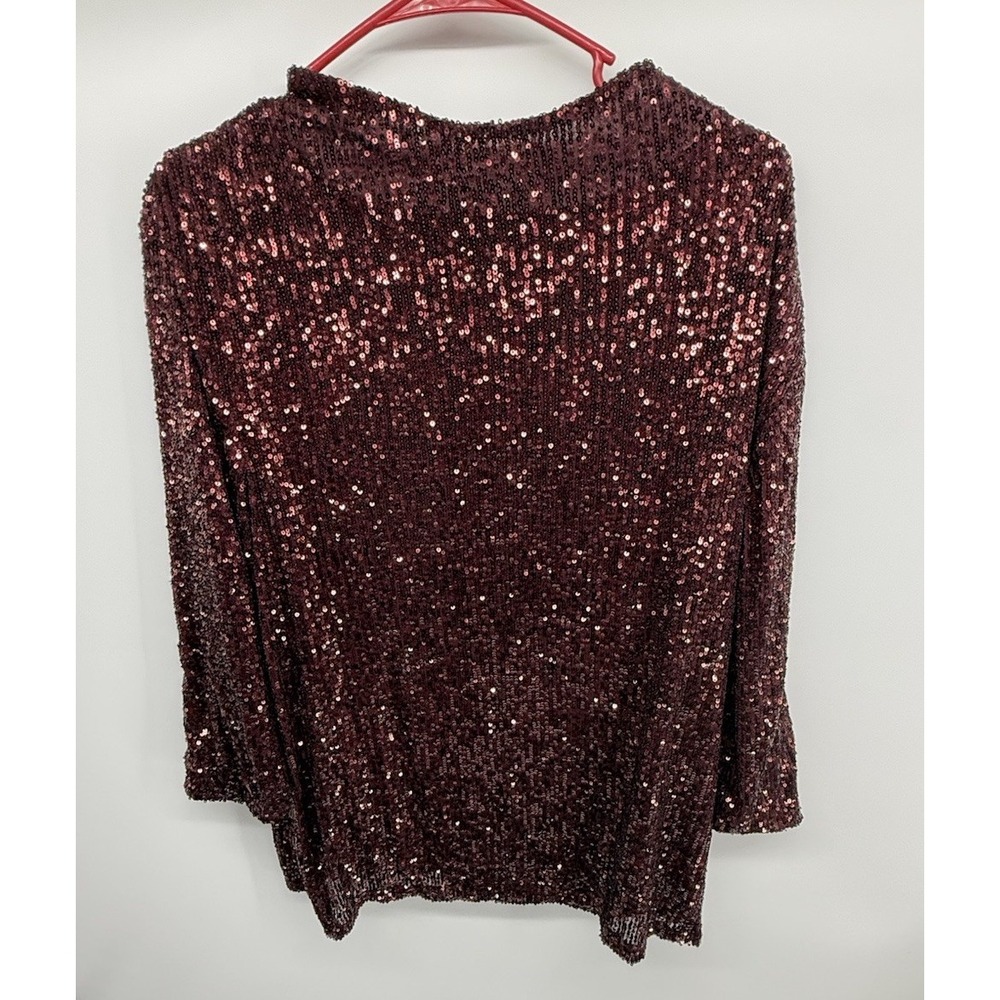 Cable & Gauge Women 1X Burgundy Sequin Long Sleeve Party Holiday Blouse Top